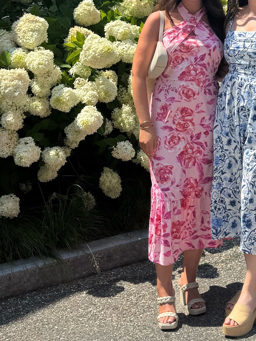 Pink Floral Halter Midi Dress - Women's Summer Dress